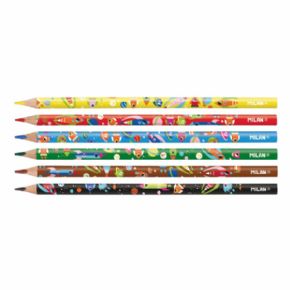 Caja 6 lpices de colores triangulares con dibujos infantiles Super Heroes Space